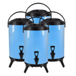 4x 12L Stainless Steel Insulated Drink Barrel Hot Cold Beverage Dispenser with Faucet Blue