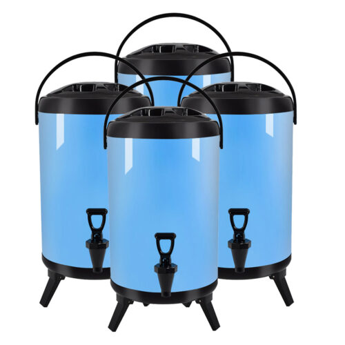 4x 12L Stainless Steel Insulated Drink Barrel Hot Cold Beverage Dispenser with Faucet Blue