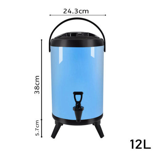 4x 12L Stainless Steel Insulated Drink Barrel Hot Cold Beverage Dispenser with Faucet Blue - Image 2