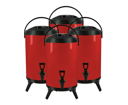 4x 12L Stainless Steel Insulated Drink Barrel Hot Cold Beverage Dispenser with Faucet Red