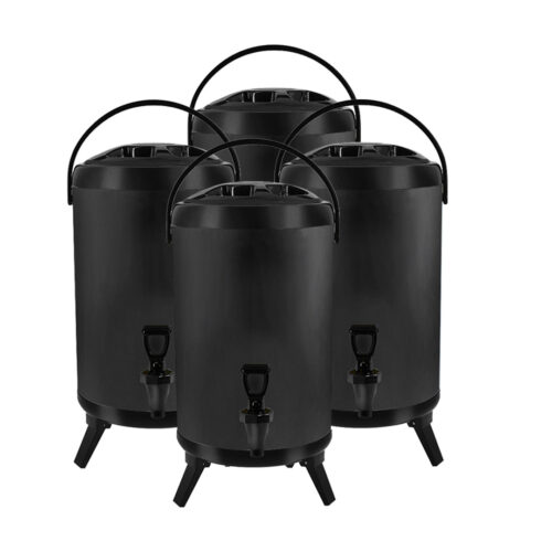 4x 14L Stainless Steel Insulated Drink Barrel Hot Cold Beverage Dispenser with Faucet Black