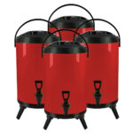 4x 14L Stainless Steel Insulated Drink Barrel Hot Cold Beverage Dispenser with Faucet Red