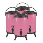 4x 16L Stainless Steel Insulated Drink Barrel Hot Cold Beverage Dispenser with Faucet Pink
