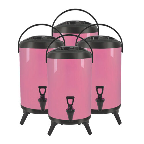 4x 16L Stainless Steel Insulated Drink Barrel Hot Cold Beverage Dispenser with Faucet Pink