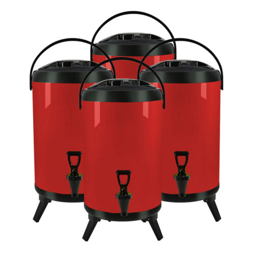 4x 16L Stainless Steel Insulated Drink Barrel Hot Cold Beverage Dispenser with Faucet Red