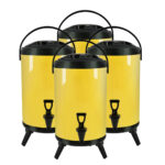 4x 16L Stainless Steel Insulated Drink Barrel Hot Cold Beverage Dispenser with Faucet Yellow