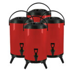 4x 18L Stainless Steel Insulated Drink Barrel Hot Cold Beverage Dispenser with Faucet Red