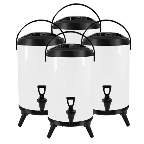 4x 18L Stainless Steel Insulated Drink Barrel Hot Cold Beverage Dispenser with Faucet White
