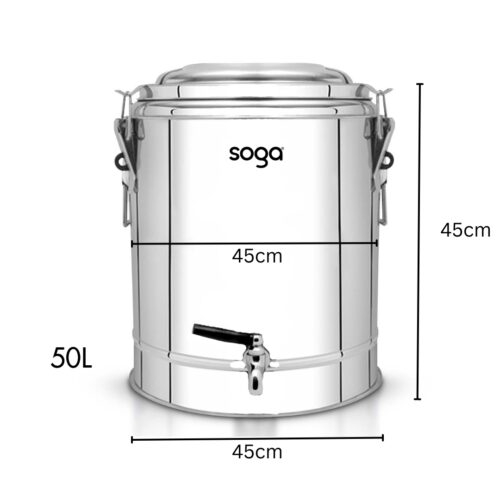 2x 50L Stainless Steel Insulated Stock Pot Dispenser Hot Cold Beverage Container with Tap - Image 2
