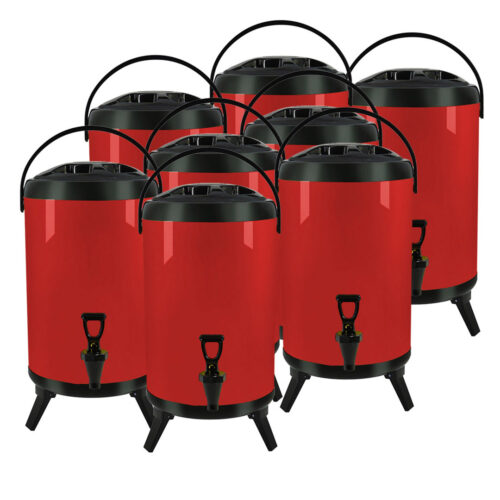 8X 8L Stainless Steel Insulated Drink Barrel Hot Cold Beverage Dispenser with Faucet Red