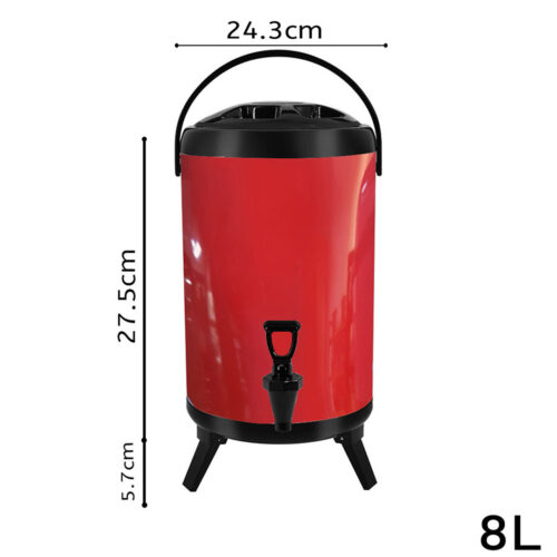 8X 8L Stainless Steel Insulated Drink Barrel Hot Cold Beverage Dispenser with Faucet Red - Image 2