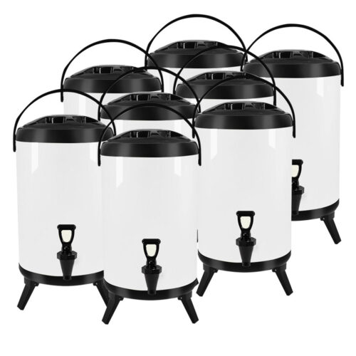 8X 8L Stainless Steel Insulated Drink Barrel Hot Cold Beverage Dispenser with Faucet White