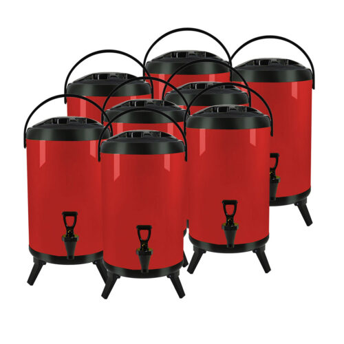 8X 10L Stainless Steel Insulated Drink Barrel Hot Cold Beverage Dispenser with Faucet Red