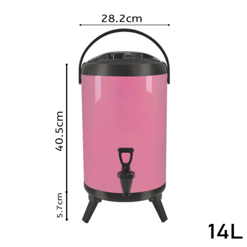 8X 14L Stainless Steel Insulated Drink Barrel Hot Cold Beverage Dispenser with Faucet Pink - Image 2