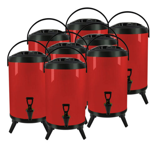 8X 14L Stainless Steel Insulated Drink Barrel Hot Cold Beverage Dispenser with Faucet Red