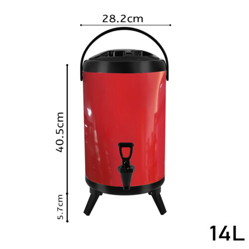 8X 14L Stainless Steel Insulated Drink Barrel Hot Cold Beverage Dispenser with Faucet Red - Image 2