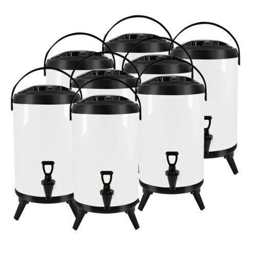 8X 14L Stainless Steel Insulated Drink Barrel Hot Cold Beverage Dispenser with Faucet White