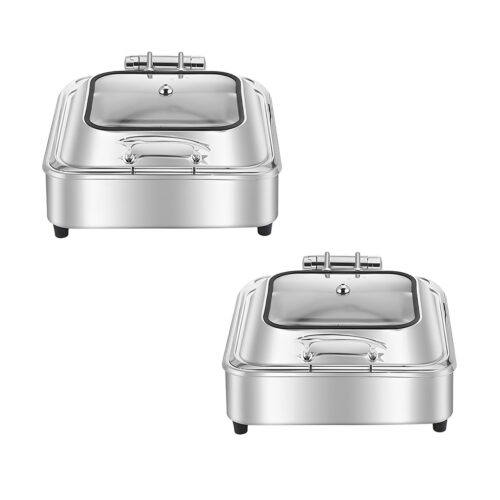 2x Stainless Steel Square Chafing Dish Tray Buffet Cater Food Warmer Chafer with Top Lid