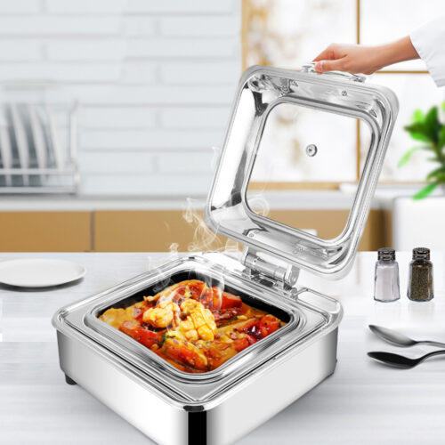 2x Stainless Steel Square Chafing Dish Tray Buffet Cater Food Warmer Chafer with Top Lid - Image 4