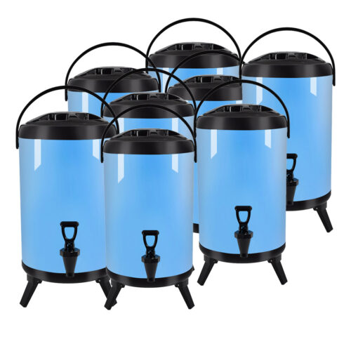 8X 16L Stainless Steel Insulated Drink Barrel Hot Cold Beverage Dispenser with Faucet Blue