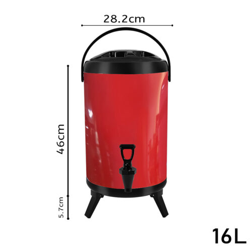 8X 16L Stainless Steel Insulated Drink Barrel Hot Cold Beverage Dispenser with Faucet Red - Image 2