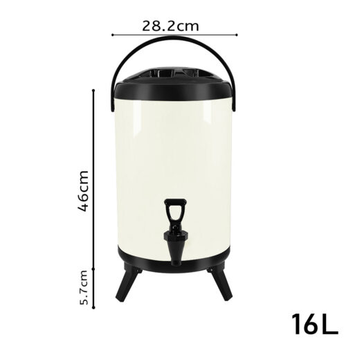 8X 16L Stainless Steel Insulated Drink Barrel Hot Cold Beverage Dispenser with Faucet White - Image 2