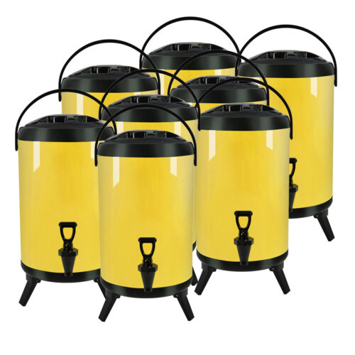 8X 18L Stainless Steel Insulated Drink Barrel Hot Cold Beverage Dispenser with Faucet Yellow