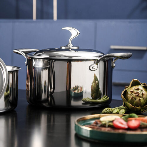 6 Piece Cookware Set 18/10 Stainless Steel 3-Ply Frying Pan Milk Soup Pot with Lid - Image 5