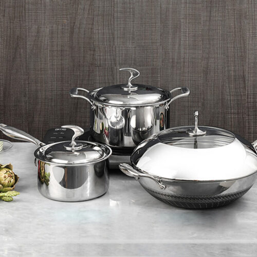 6 Piece Cookware Set 18/10 Stainless Steel 3-Ply Frying Pan Milk Soup Pot with Lid - Image 7