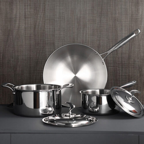 6 Piece Cookware Set 18/10 Stainless Steel 3-Ply Frying Pan Milk Soup Pot with Lid - Image 8