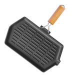 Cast Iron Griddle Grill Frying Pan with Folding Wooden Handle