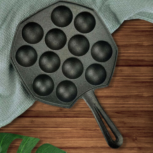 18CM Cast Iron Takoyaki Fry Pan Octopus Balls Maker 12 Hole Cavities Grill Mold - Image 2