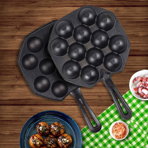 18CM Cast Iron Takoyaki Fry Pan Octopus Balls Maker 12 Hole Cavities Grill Mold - Image 3