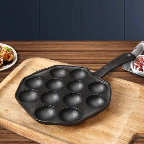 18CM Cast Iron Takoyaki Fry Pan Octopus Balls Maker 12 Hole Cavities Grill Mold - Image 4