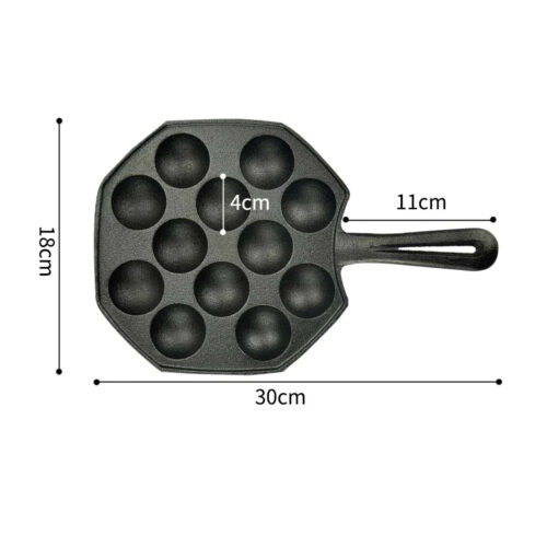 18CM Cast Iron Takoyaki Fry Pan Octopus Balls Maker 12 Hole Cavities Grill Mold - Image 5