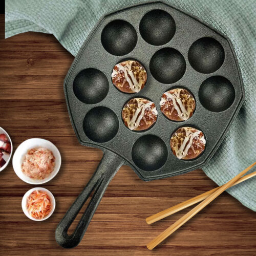 18CM Cast Iron Takoyaki Fry Pan Octopus Balls Maker 12 Hole Cavities Grill Mold - Image 7