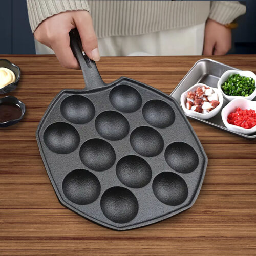 18CM Cast Iron Takoyaki Fry Pan Octopus Balls Maker 12 Hole Cavities Grill Mold - Image 8