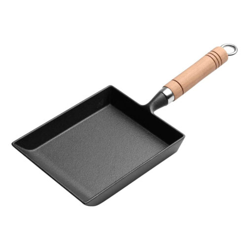 Cast Iron Tamagoyaki Japanese Omelette Egg Frying Skillet Fry Pan Wooden Handle