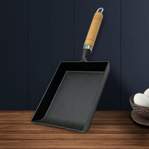 Cast Iron Tamagoyaki Japanese Omelette Egg Frying Skillet Fry Pan Wooden Handle - Image 3