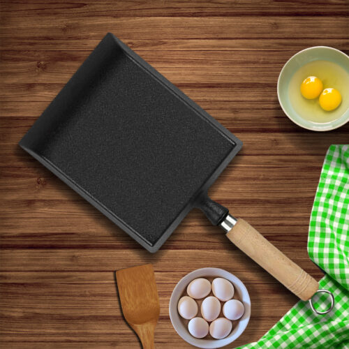 Cast Iron Tamagoyaki Japanese Omelette Egg Frying Skillet Fry Pan Wooden Handle - Image 4