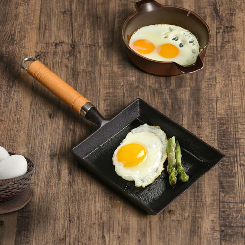 Cast Iron Tamagoyaki Japanese Omelette Egg Frying Skillet Fry Pan Wooden Handle - Image 5
