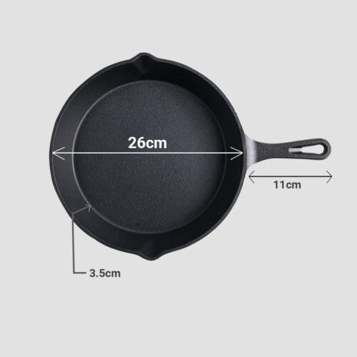 26cm Round Cast Iron Frying Pan Skillet Steak Sizzle Platter with Handle - Image 7