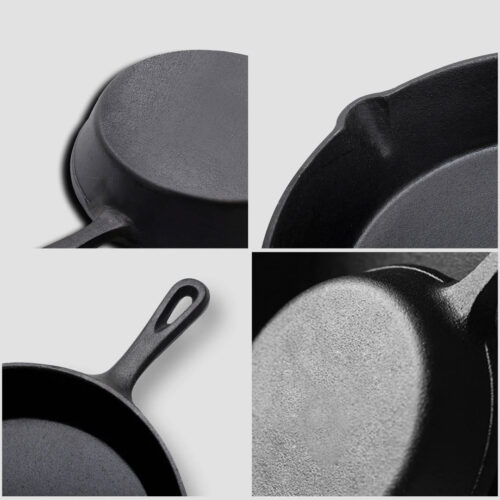 26cm Round Cast Iron Frying Pan Skillet Steak Sizzle Platter with Handle - Image 9