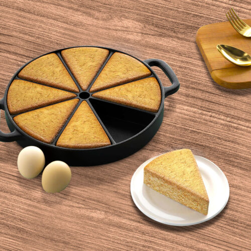21.5CM Round Cast Iron Baking Wedge Pan Cornbread Cake 8-Slice Baking Dish with Handle - Image 5