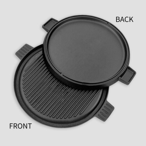 43cm Round Ribbed Cast Iron Frying Pan Skillet Steak Sizzle Platter with Handle - Image 6