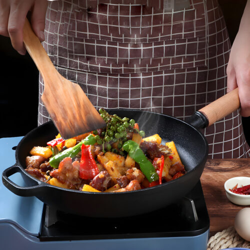 25cm Round Cast Iron Frying Pan Skillet Steak Sizzle Platter with Helper Handle - Image 7