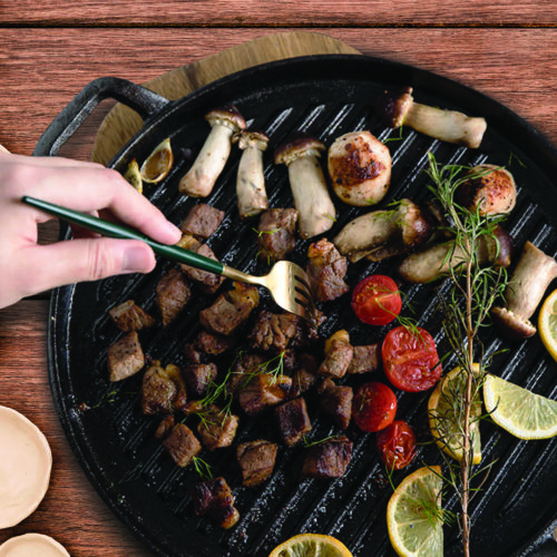 28cm Ribbed Cast Iron Frying Pan Skillet Coating Steak Sizzle Platter - Image 5