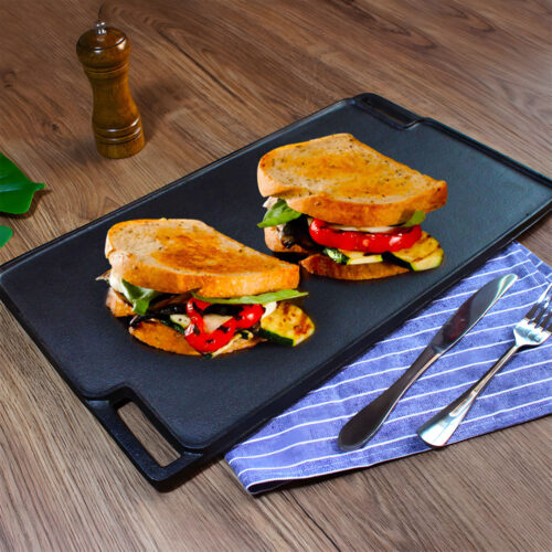 45cm Cast Iron Portable Fry BBQ Grill Plate Cooking Pan Tray with Handle - Image 5