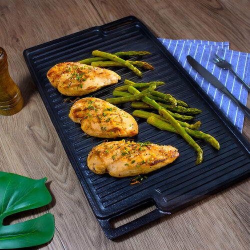 45cm Cast Iron Portable Fry BBQ Grill Plate Cooking Pan Tray with Handle - Image 6