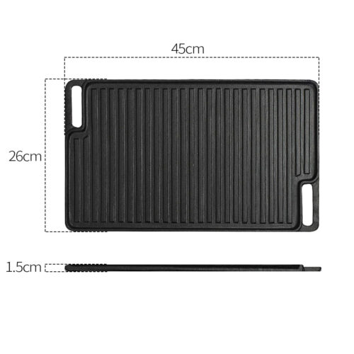 45cm Cast Iron Portable Fry BBQ Grill Plate Cooking Pan Tray with Handle - Image 7
